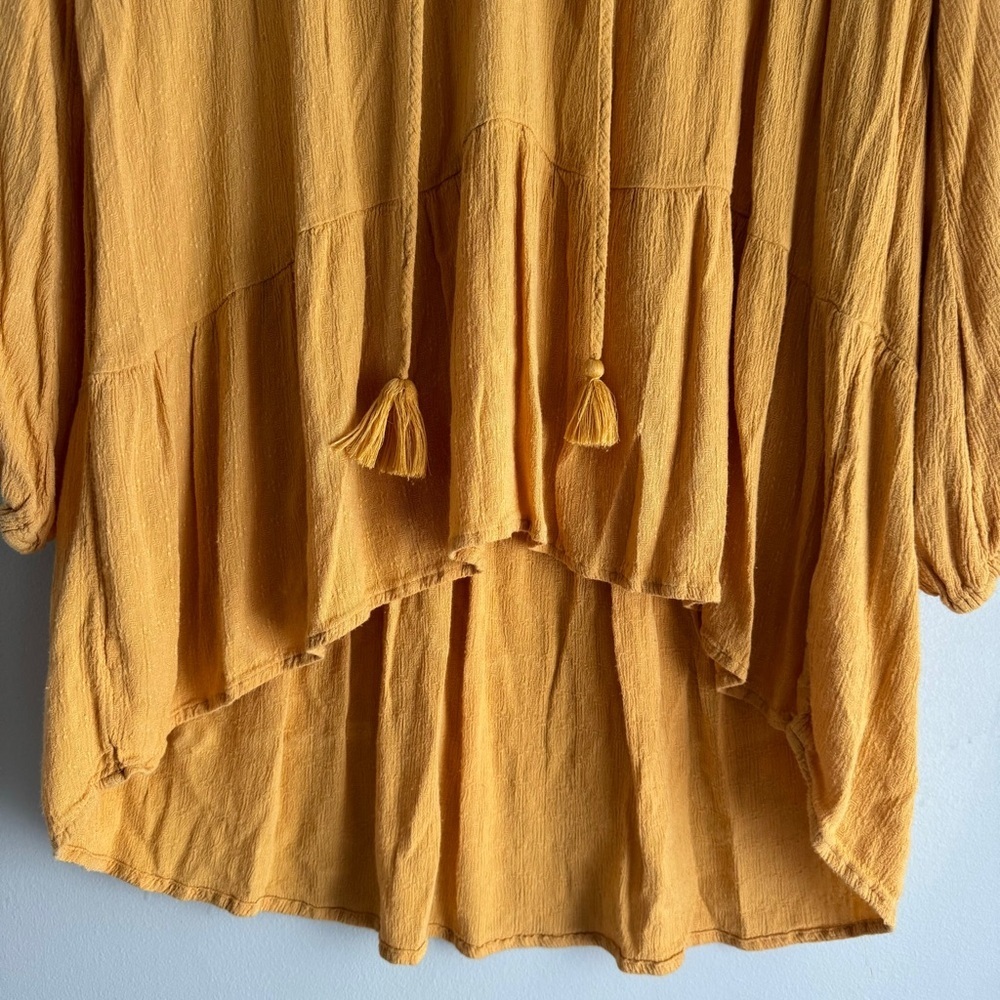 American Eagle Yellow Lace Inset Long Sleeve Boho Tunic Blouse Size Small - Picture 6 of 9